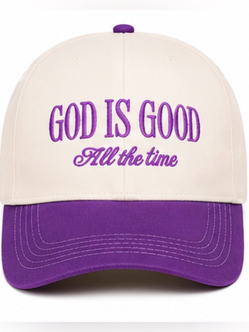 “God Is Good All the Time” Embroidered Baseball Cap | Purple Trucker Hat